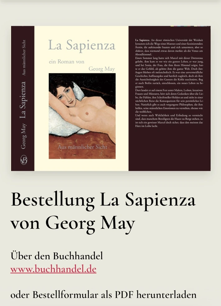 Georg May: Buchcover La Sapienza und Bestellbereich in der mobilen Ansicht